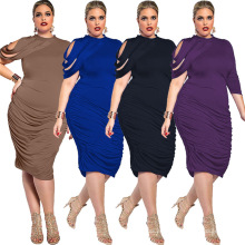 Impresso sólido moda simples premium poliéster longo mulheres maxi mulheres vestidos plus size